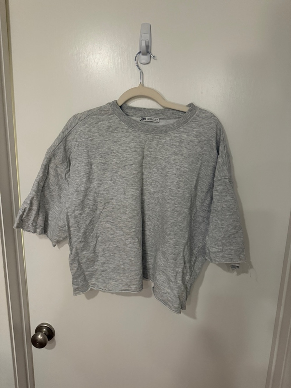 Zara Light Gray Cropped Boxy Crewneck Top